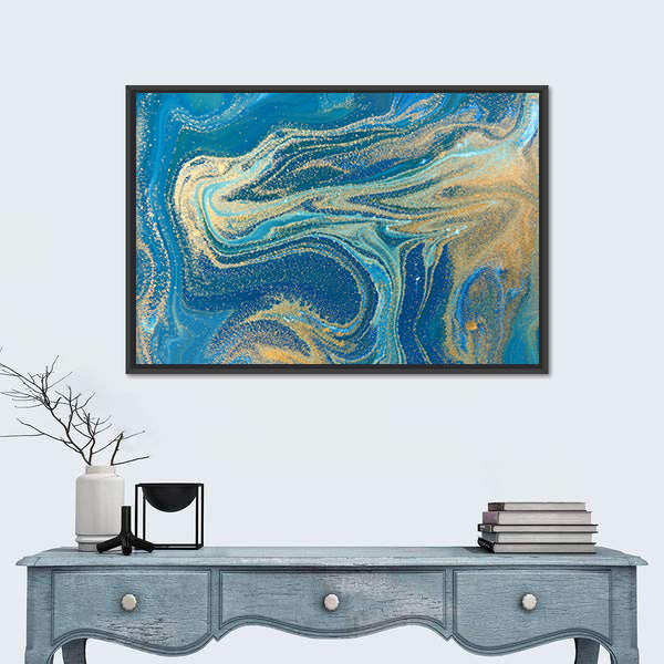 Blue and Gold Fluid Abstract Canvas Wall Art