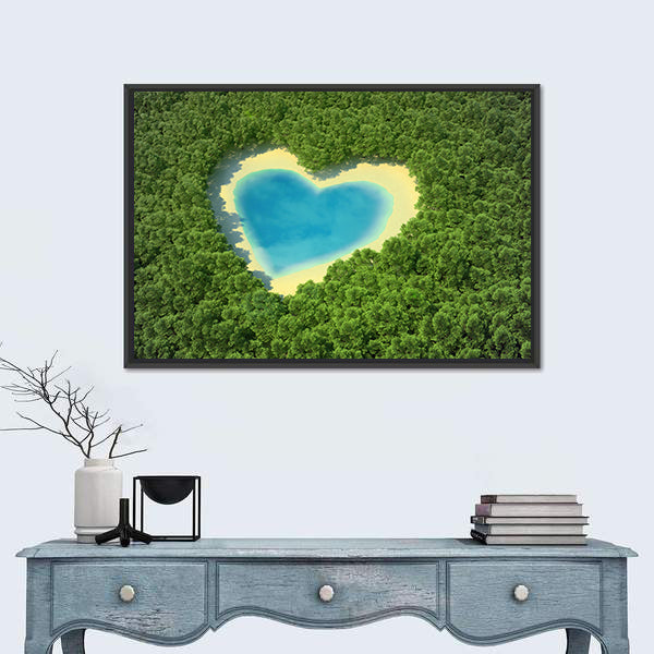 Heart Shaped Pond In A Tropical Forest Canvas Wall Art