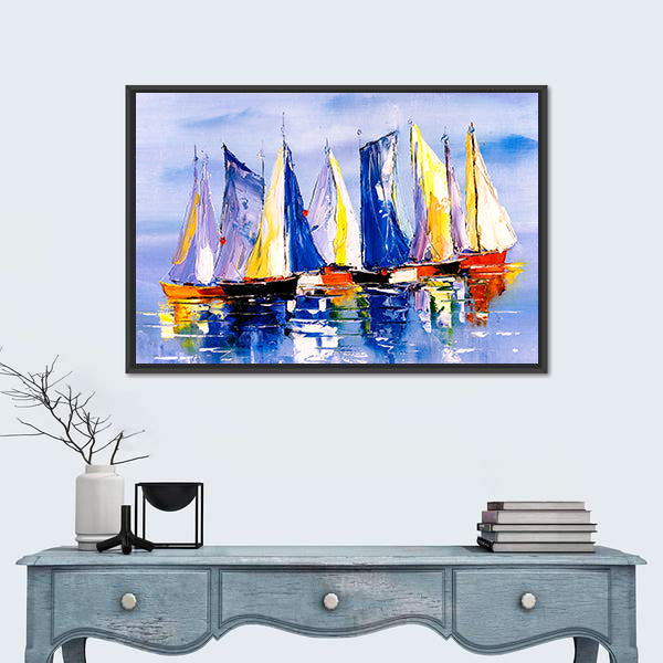 Sail Boats At Harbor Canvas Wall Art