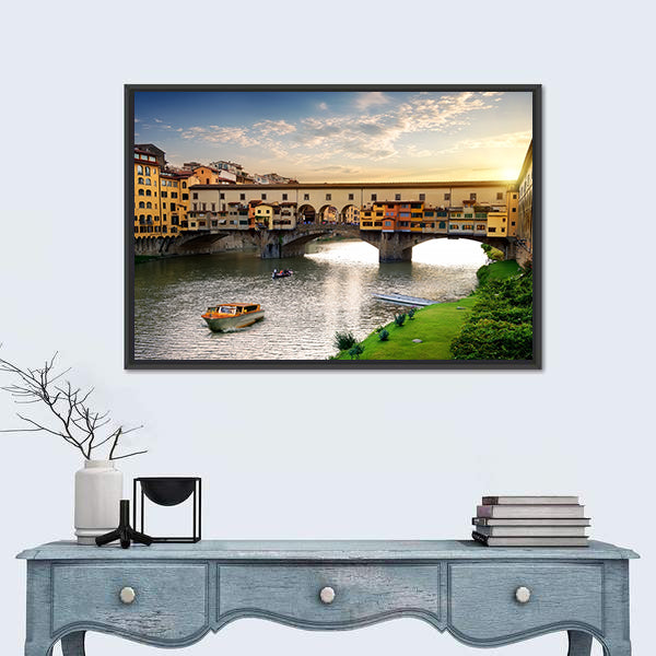 Ponte Vecchio In Florence At Sunset In Italy Canvas Wall Art