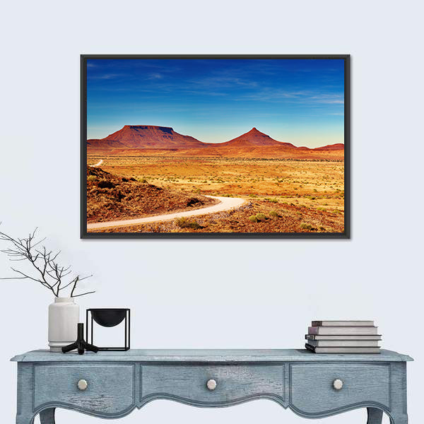 Winding Desert Road to Distant Peaks Canvas Wall Art
