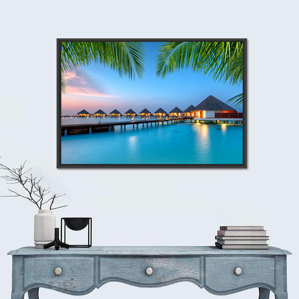 Water Villas on Maldives Resort Canvas Wall Art