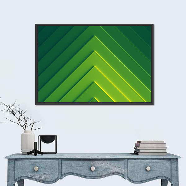 Layered Green Geometric Chevron Abstract Canvas Wall Art