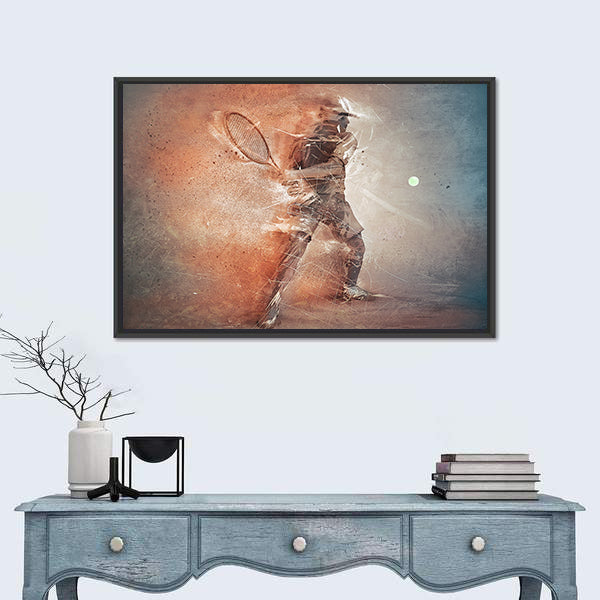 Tennis Player Hitting The Ball Illustration Canvas Wall Art