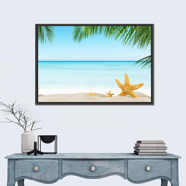 Three Starfish on Tropical Sandy Beach Canvas Wall Art