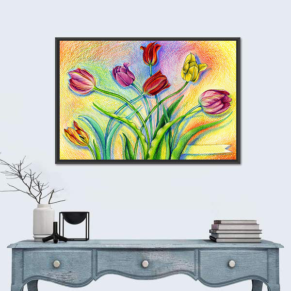 Multicolor Pencils Tulips Canvas Wall Art