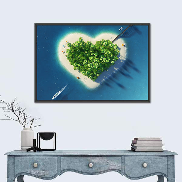 Heart-shaped Tropical Island Aerial View Canvas Wall Art