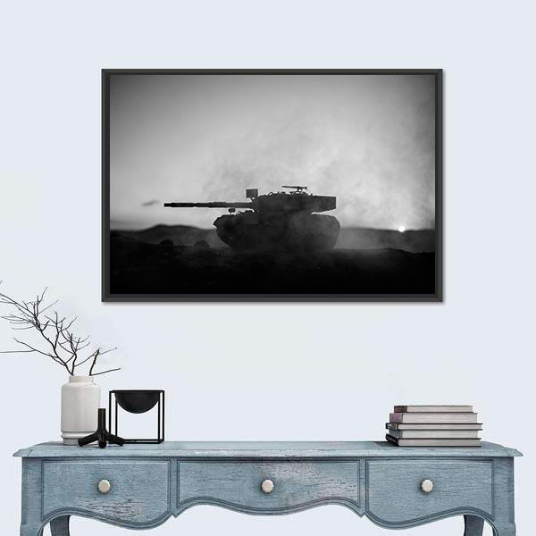 German Tank Silhouette at Sunset Canvas Wall Art