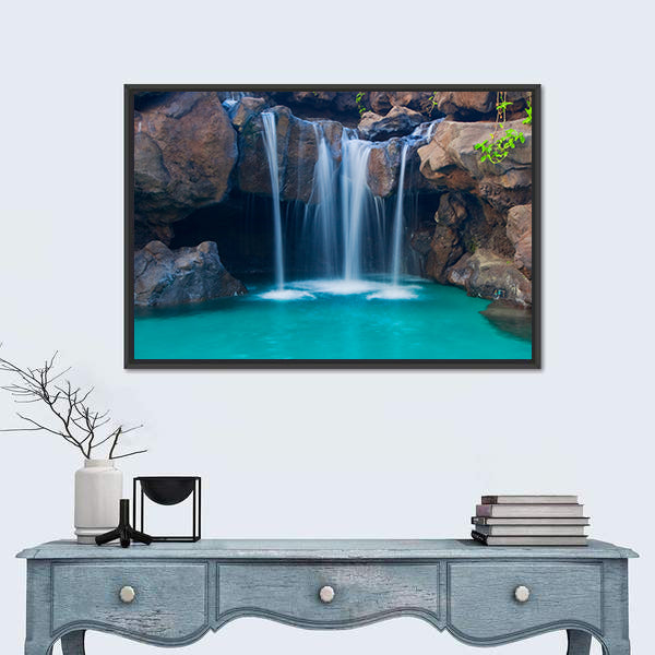 Waterfall Into Hotel Pool In Hawaii Canvas Wall Art