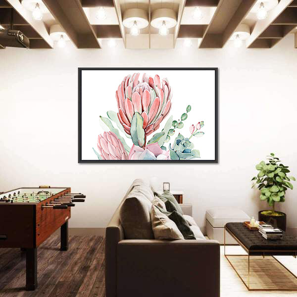 Vintage Protea and Succulents Bouquet Canvas Wall Art