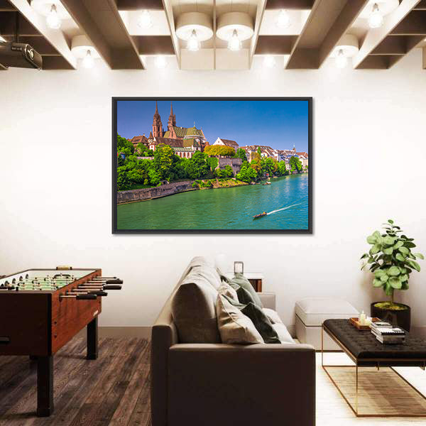 Old City Center Of Basel With Munster Cathedral Switzerland Canvas Wall Art