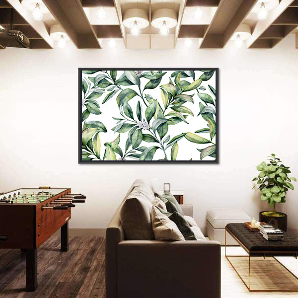 Watercolor Leafy Floral Pattern Canvas Wall Art