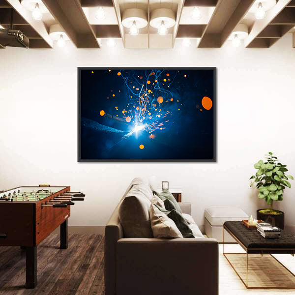 Welding Arc with Blue Smoke and Sparks Canvas Wall Art