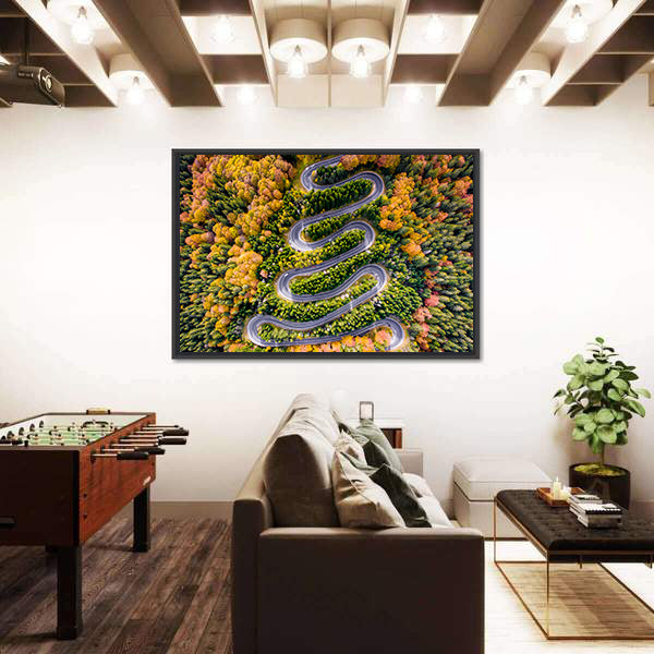Autumn Winding Road In The Forest Canvas Wall Art