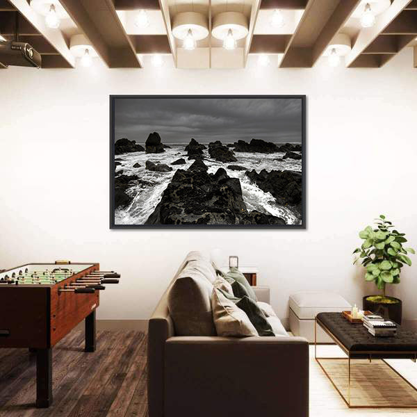 Crashing Waves on Rocky Coastline Canvas Wall Art