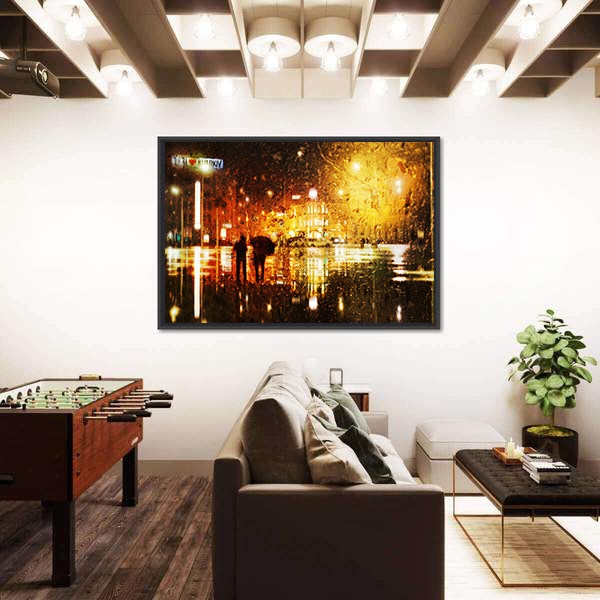The Couple At The Rain In The City Canvas Wall Art