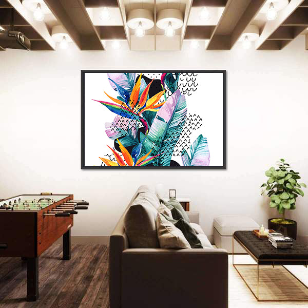 Tropical Watercolor Paradise Flowers Canvas Wall Art