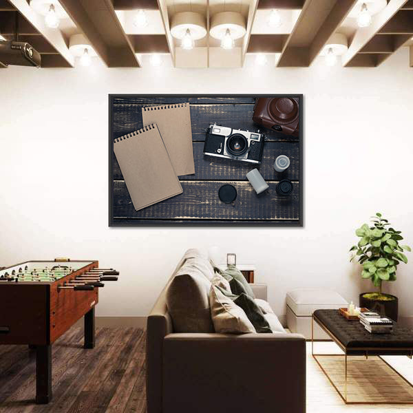 Vintage Rangefinder Camera Flat-lay Canvas Wall Art