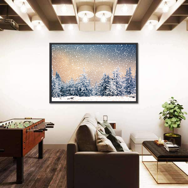 Snowy Fir Trees In The Mountains Canvas Wall Art