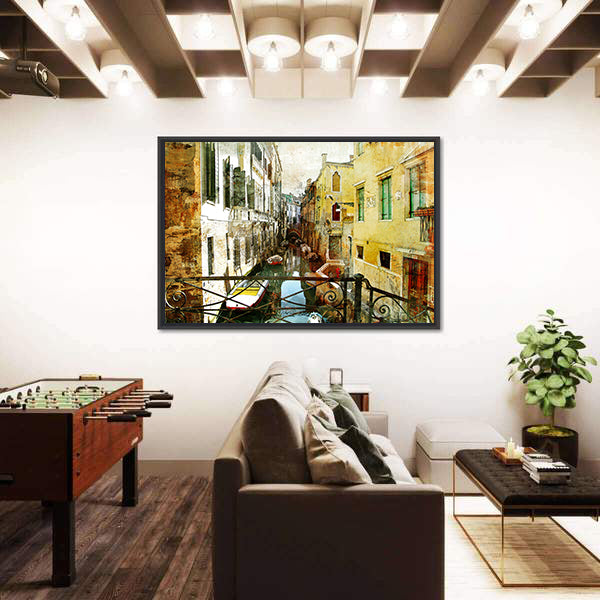 Venetian Canal Framed by Iron Bridge Canvas Wall Art