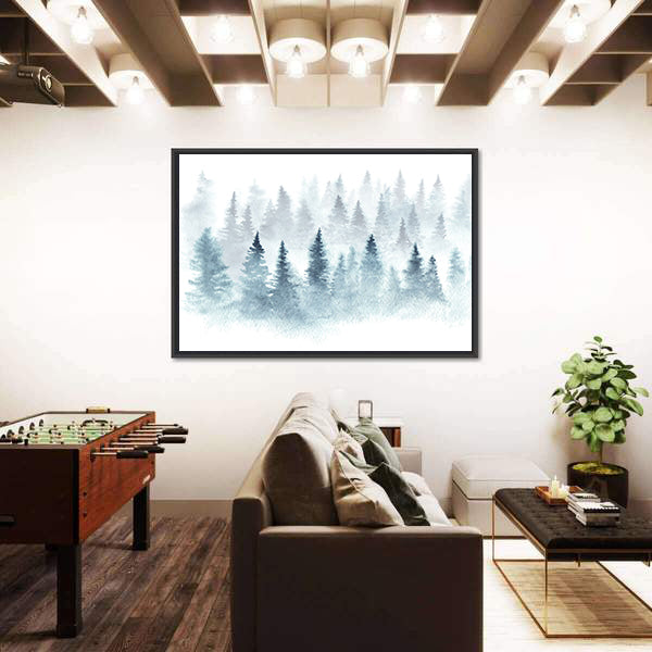 Winter Forest In Fog Canvas Wall Art