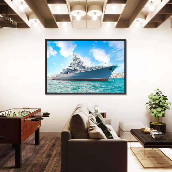 Military Navy Ship In The Bay Canvas Wall Art