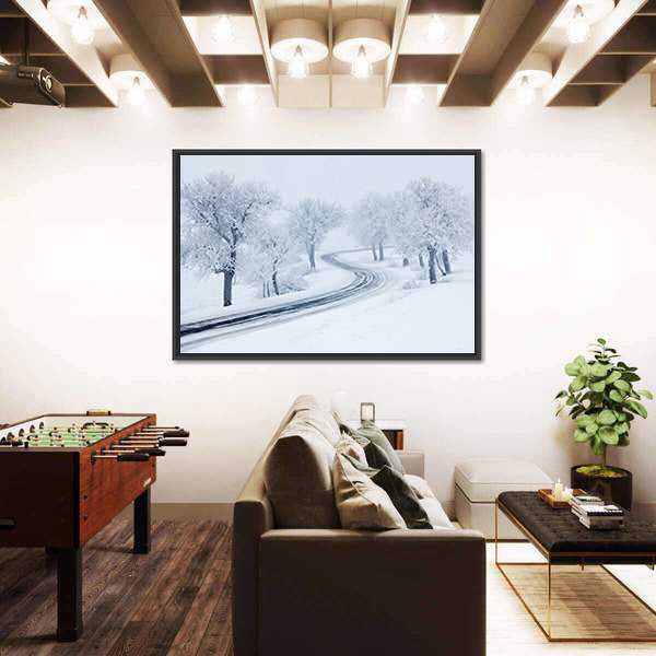 Snowy Winter Road Canvas Wall Art