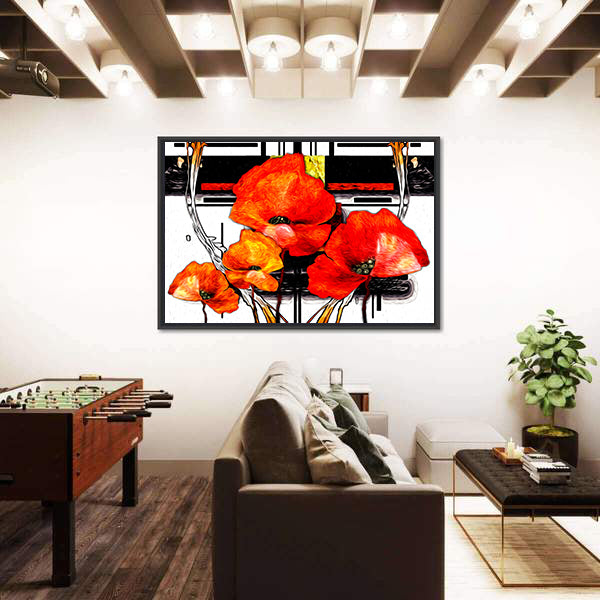 Red and Orange Poppies Abstract Illustration Canvas Wall Art