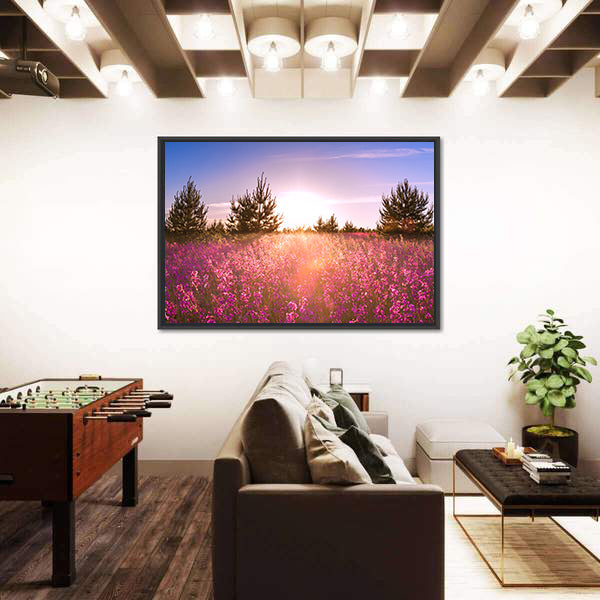 Blossoming Meadow at Sunrise Canvas Wall Art