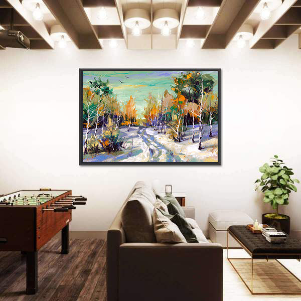 Road To Winter Woods Canvas Wall Art