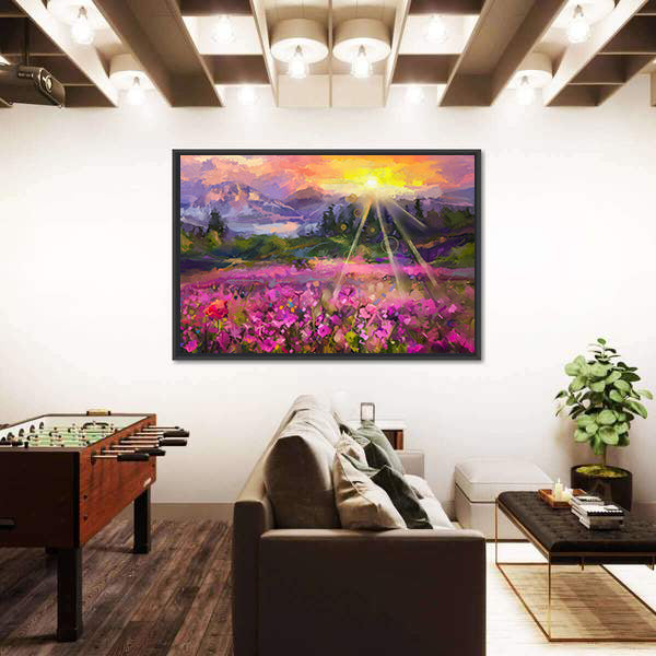 Purple Cosmos Meadow at Golden Hour Canvas Wall Art