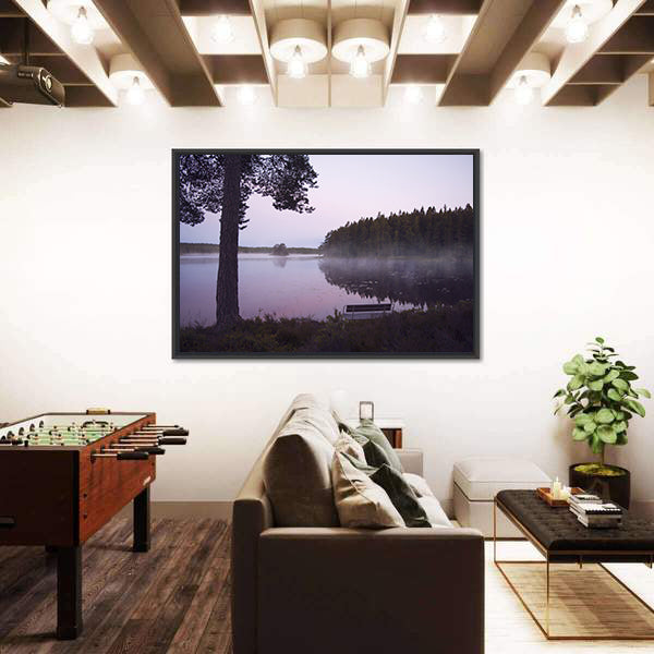 Misty Lake in Sweden Canvas Wall Art