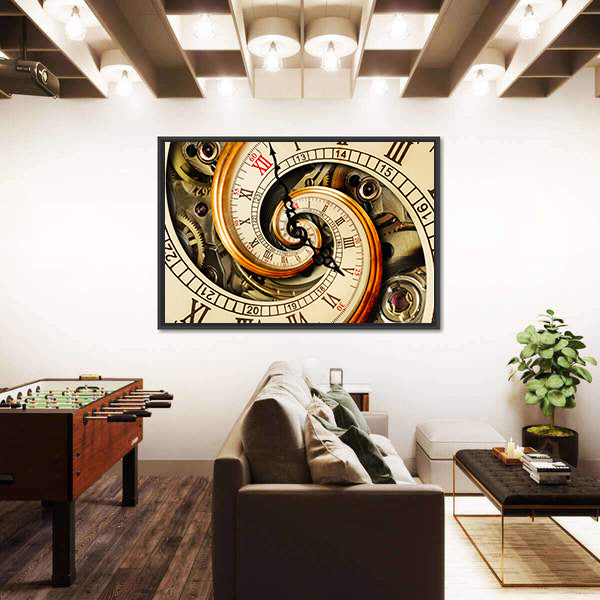Spiral Clock Face with Gears Canvas Wall Art