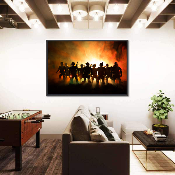 Military Silhouettes in Amber Haze Canvas Wall Art