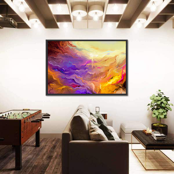 Purple Yellow Brush Stroke Abstract Canvas Wall Art