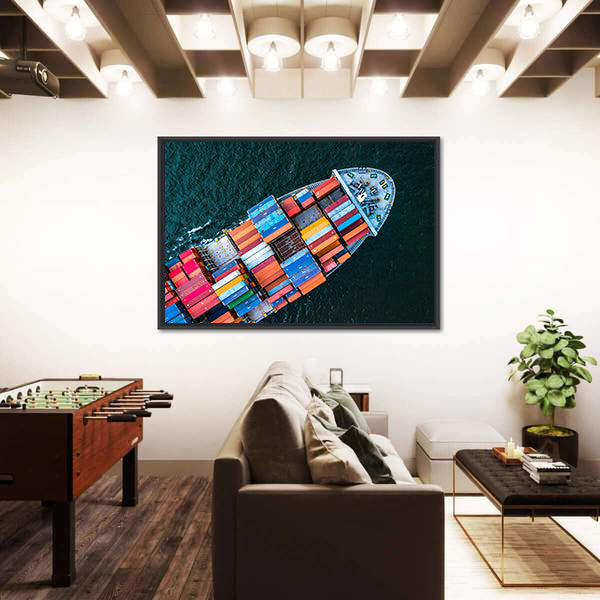 Birds-eye Cargo Ship with Containers Canvas Wall Art
