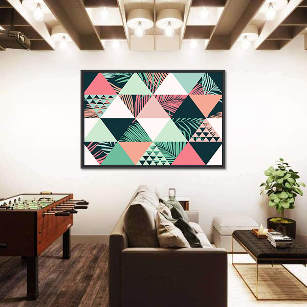 Tropical Geometric Leaves Pattern Canvas Wall Art
