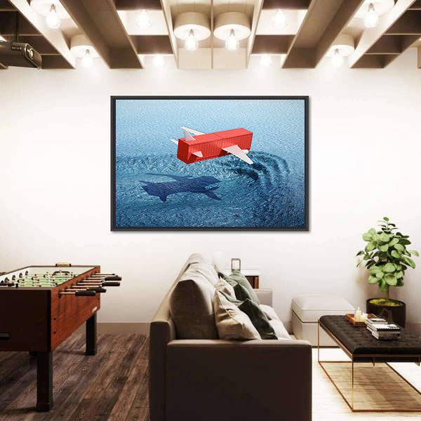 Shipping Container Airplane Over Whale Shadow Canvas Wall Art