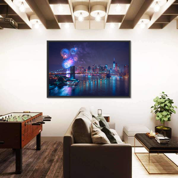 Fourth of July Fireworks Over New York Canvas Wall Art