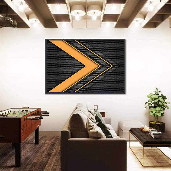 Geometric Orange Chevron Arrow with Honeycomb Texture Canvas Wall Art