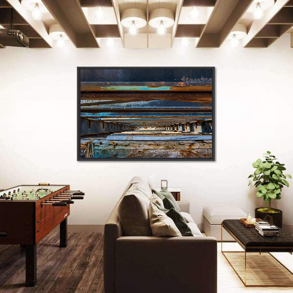 Under Pier Rusted Beams and Weathered Wood Canvas Wall Art
