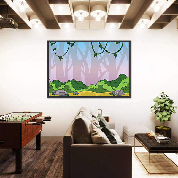 Seamless Cartoon Jungle Pattern Canvas Wall Art