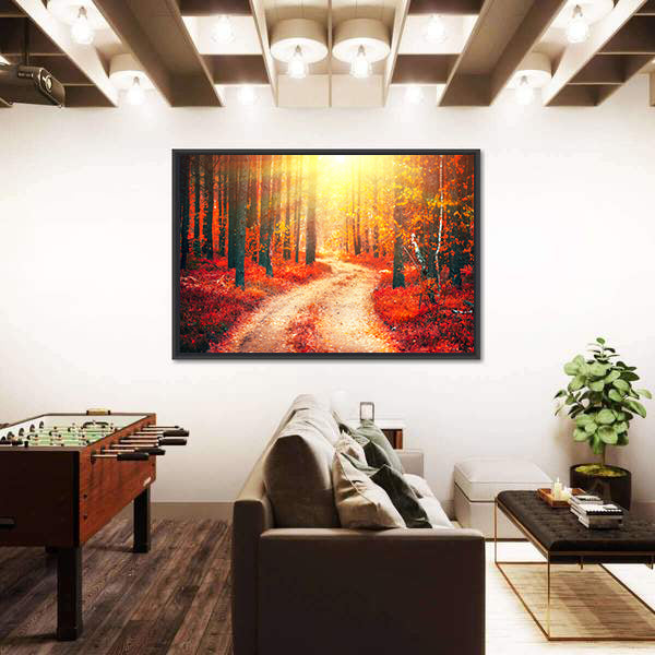 Autumnal Park With Pathway Canvas Wall Art
