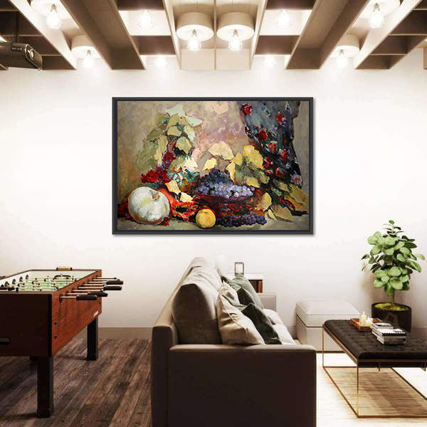 Grapes, Lemon, and Pumpkin Still Life Canvas Wall Art