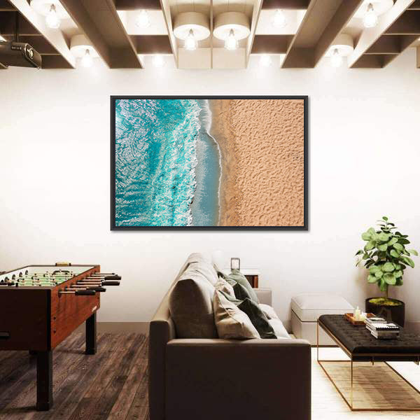 Coastline Beach Ocean Waves With Foam On The Sand Canvas Wall Art
