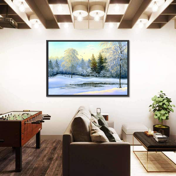 Frozen Lake In Winter Wood Canvas Wall Art