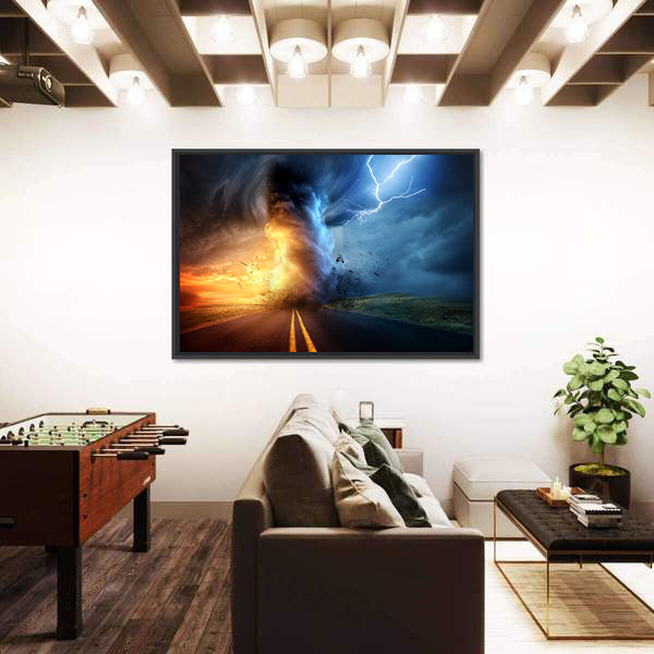 Tornado Over Sunset Road Canvas Wall Art