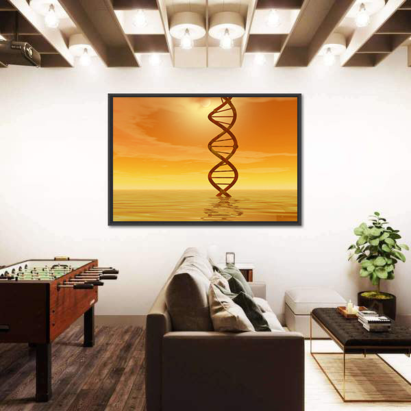 Golden Dna Helix Rising from Water Canvas Wall Art