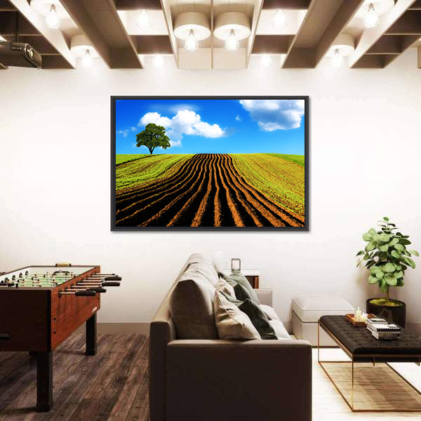 Ploughed Field with Lone Tree Canvas Wall Art