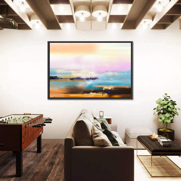 Impasto Abstract Horizon in Sunrise Colors Canvas Wall Art